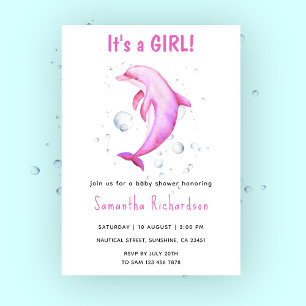 Vattenfärgsdelfin under Sea Baby Shower Inbjudningar