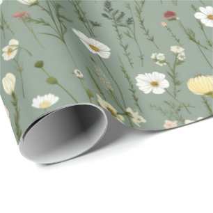 Vattenfärgsdelikat Blommor Foliage Mönster Grönt Presentpapper