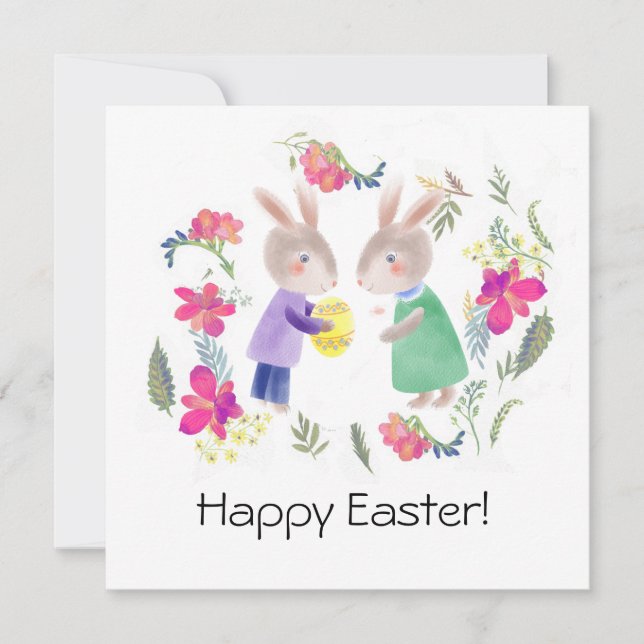 Vattenfärgsdelikat Påsk rabbyt och ägg Julkort (Framsida)