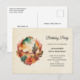 VattenfärgsDesert Cactus och Mountains Birthday Inbjudan Vykort