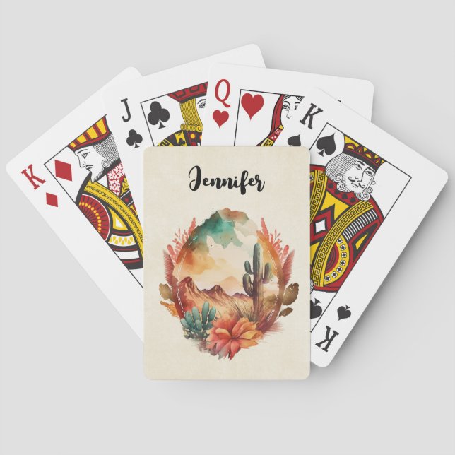 VattenfärgsDesert Cactus och Mountains Casinokort (Baksidan)