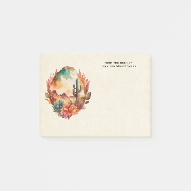 VattenfärgsDesert Cactus och Mountains Post-it Block (Framsida)