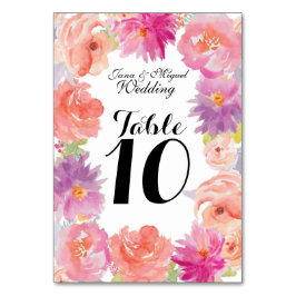 Vattenfärgsdesign, blommigt bordsnummer