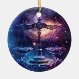 Vattenfärgsdesign för Libra Zodiac-tecken Julgransprydnad Keramik