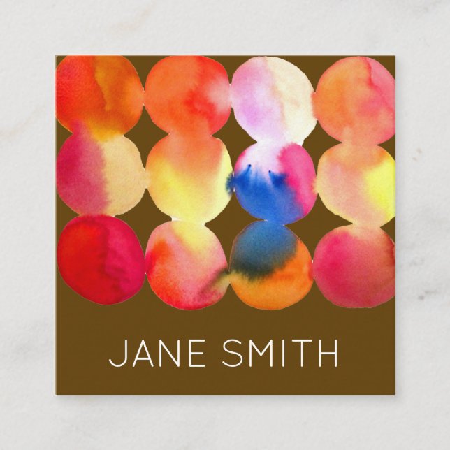 Vattenfärgsdesign modern kreativ för snyggt fyrkantigt visitkort (Framsida)