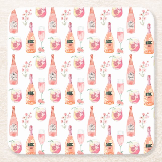 Vattenfärgsdesign och Ro Vin-Blommigt. Underlägg Papper Kvadrat (Framsidan)