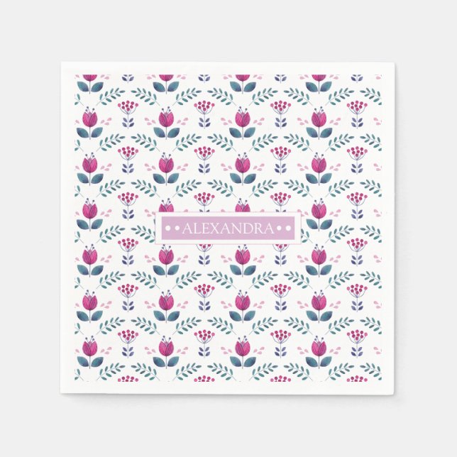 Vattenfärgsdesign Rosa Tulip chic design monogram Pappersservett (Framsidan)