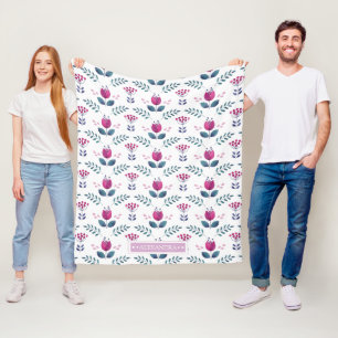 Vattenfärgsdesign Rosa Tulip monogram Fleecefilt