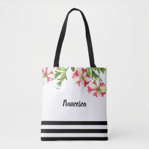 Vattenfärgsdesign Rosa White Petunias Blommigt Des Tygkasse