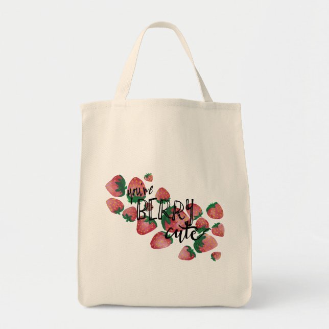 Vattenfärgsdesign Tote Bag, Berry Cute Tygkasse (Framsidan)