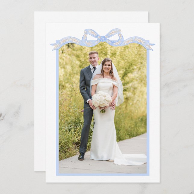 Vattenfärgsdesigner Blue Monogram julfoto Julkort (Fram/baksida)