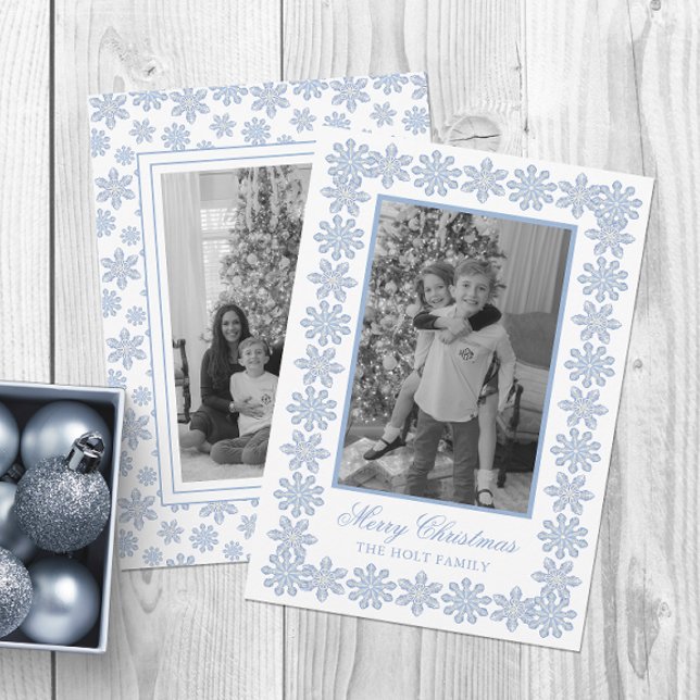 Vattenfärgsdesignern Blue Snöflingor jul Julkort (Skapare uppladdad)
