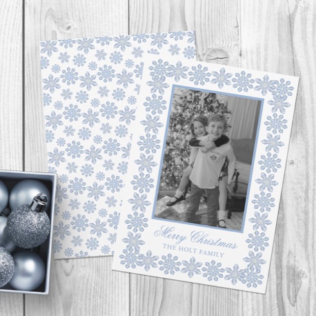 Vattenfärgsdesignern Blue Snöflingor jul Julkort (Skapare uppladdad)