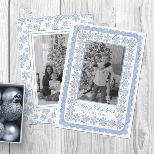 Vattenfärgsdesignern Blue Snöflingor jul Julkort (Skapare uppladdad)