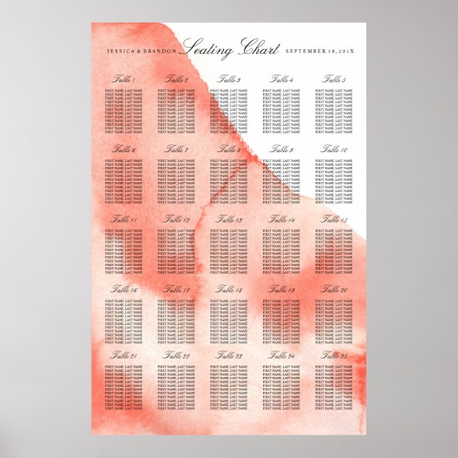 Vattenfärgsdiagram för säten i Bröllop efter Bords Poster (Framsidan)