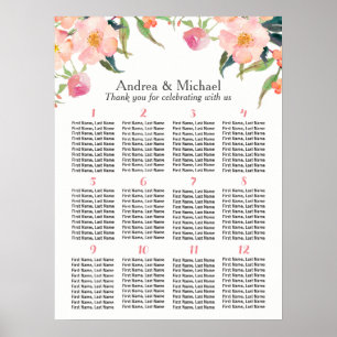 Vattenfärgsdiagram för sätesdiagram 12 Bord Bröllo Poster