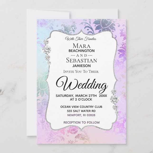 *~* Vattenfärgsdiamant Vintage Modern Bröllop Inbjudningar (Framsida)