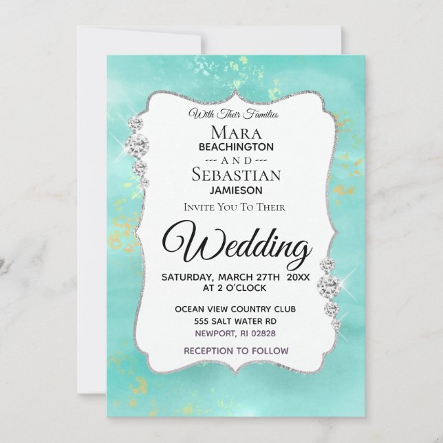 *~* Vattenfärgsdiameter Aqua Glitter Bröllop Inbjudningar (Framsida)