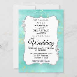 *~* Vattenfärgsdiameter Aqua Glitter Bröllop Inbjudningar