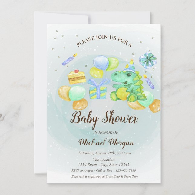 VattenfärgsDino,kummel,Presenter-inbjudan Inbjudningar (Framsida)