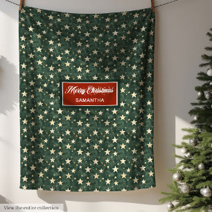 Vattenfärgsdjup Djup Grönt Guld Stars Festive Blan Fleecefilt