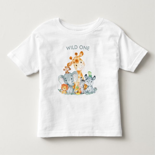 Vattenfärgsdjur Cute Safari Jungle Animals T Shirt (Framsida)