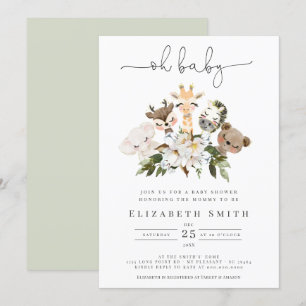 Vattenfärgsdjur Faux Guld Blommigt Oh Baby Shower Inbjudningar