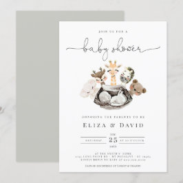 Vattenfärgsdjur Faux Modern Guld Baby Shower Inbjudningar