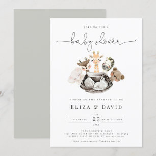 Vattenfärgsdjur Faux Modern Guld Baby Shower Inbjudningar