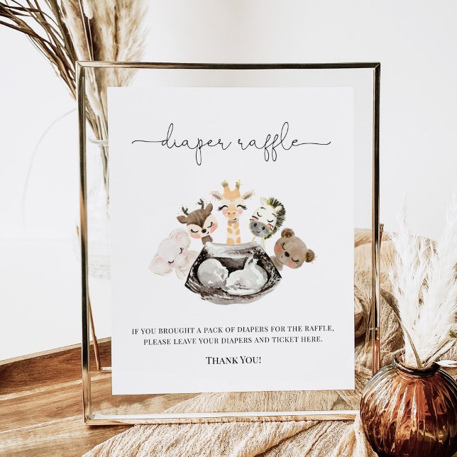 Vattenfärgsdjur Faux Modern Guld Diaper Raffle Poster (Skapare uppladdad)