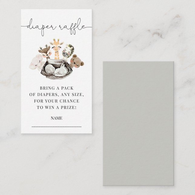 Vattenfärgsdjur Faux Modern Guld Diaper Raffle Tilläggskort (Fram/baksida)