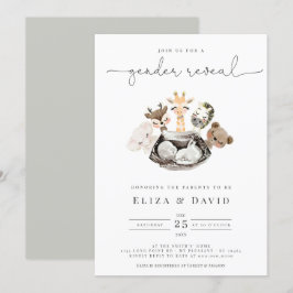 Vattenfärgsdjur Faux Modern Guld Gender Reveal Inbjudningar