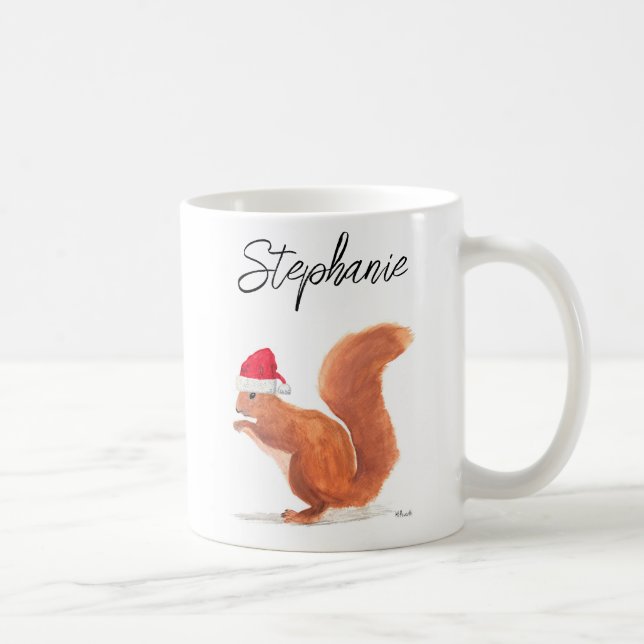 Vattenfärgsdjur från ekorre Santa God jul Kaffemugg (Höger)