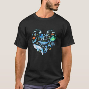 Vattenfärgsdjur Heart Ocean Wildlife Kärlek T Shirt