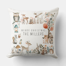 Vattenfärgsdjur i cute Forest Animals Kudde