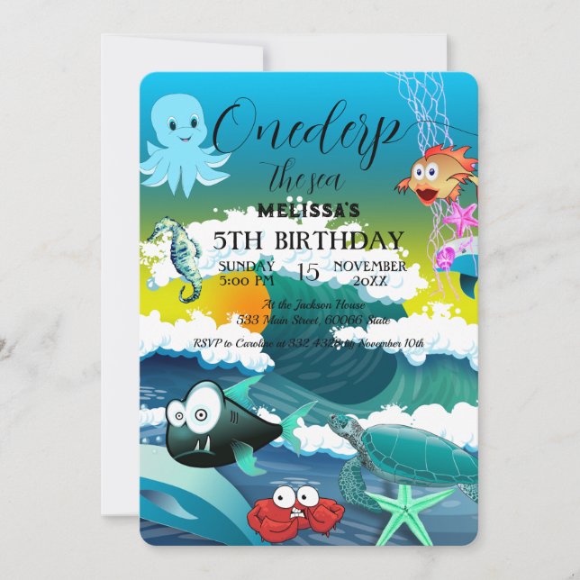 Vattenfärgsdjur i Födelsedagsfest inbjudan (Framsida)