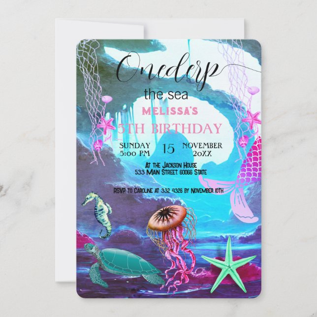 Vattenfärgsdjur i Födelsedagsfest inbjudan (Framsida)