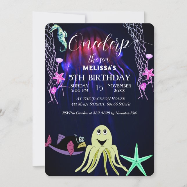 Vattenfärgsdjur i Födelsedagsfest inbjudan (Framsida)