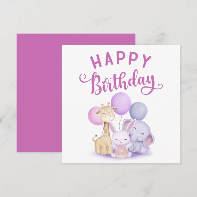 Vattenfärgsdjur i Grattis på födelsedagen Cute Bab Kort (Fram/baksida)
