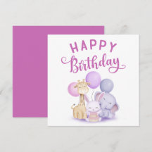 Vattenfärgsdjur i Grattis på födelsedagen Cute Bab