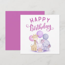 Vattenfärgsdjur i Grattis på födelsedagen Cute Bab Kort