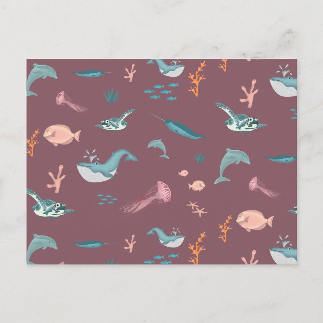 Vattenfärgsdjur vid  Rosan Mönster Helg Vykort (Framsida)