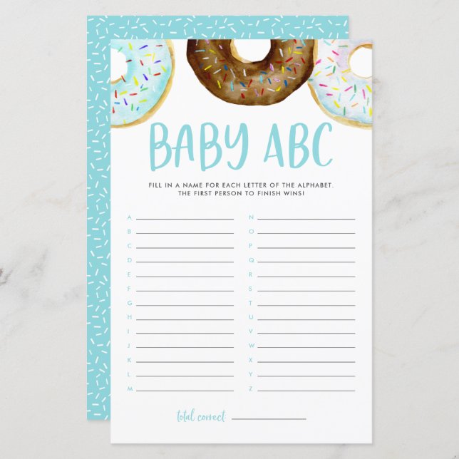 Vattenfärgsdonuts Baby ABC Baby Shower Game (Fram/baksida)