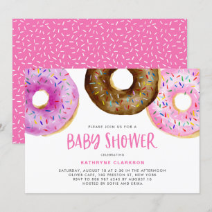 Vattenfärgsdonuts med Sprinkles Girl Baby Shower Inbjudningar