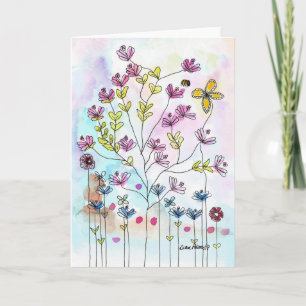 VattenfärgsDoodle Flowers, FolkArt Skriv ut Kort