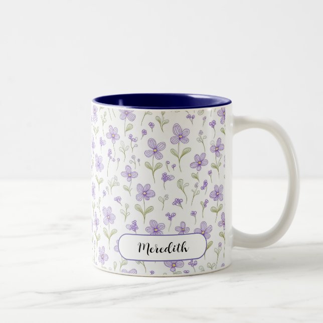 Vattenfärgsdoodle Lila Violets Coffee Två-Tonad Mugg (Höger)