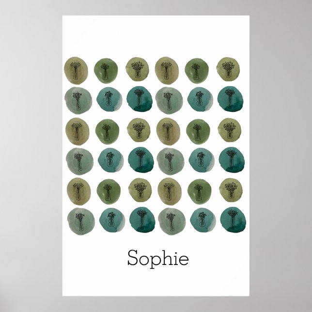 Vattenfärgsdoodle Mönster Poster (Framsidan)