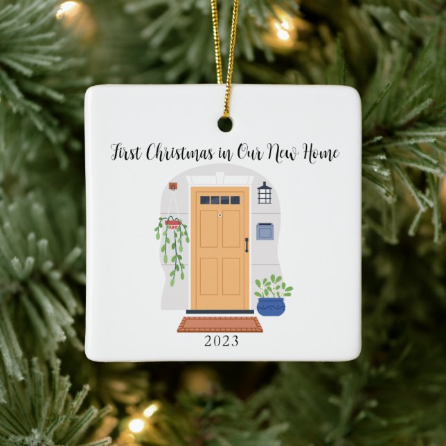 Vattenfärgsdörr Första jul i vårt nya hem Julgransprydnad Keramik (Träd)