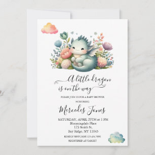 Vattenfärgsdragon Baby med blommor Regnbågskonst Inbjudningar