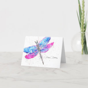 Vattenfärgsdragonfly rosa blue Classic Birthday Tack Kort
